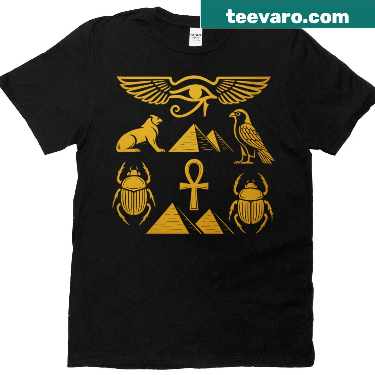 Illustrated Ancient Egyptian design with symbolic characters — on a men's t-shirt