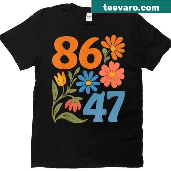 Floral badge-style T-shirt with anti-Trump message