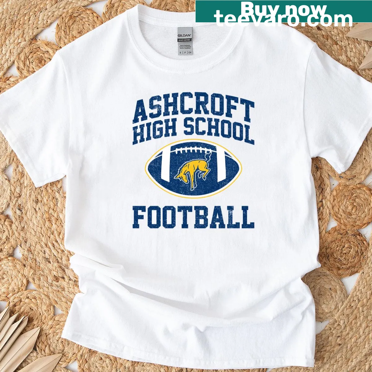 Ashcroft High School Football T-shirt with sports graphics. — on a men's t-shirt