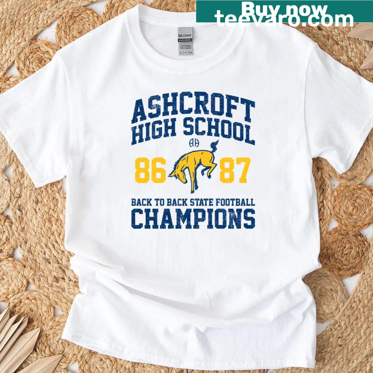 Ashcroft High School State Football Champions emblem t-shirt — on a men's t-shirt
