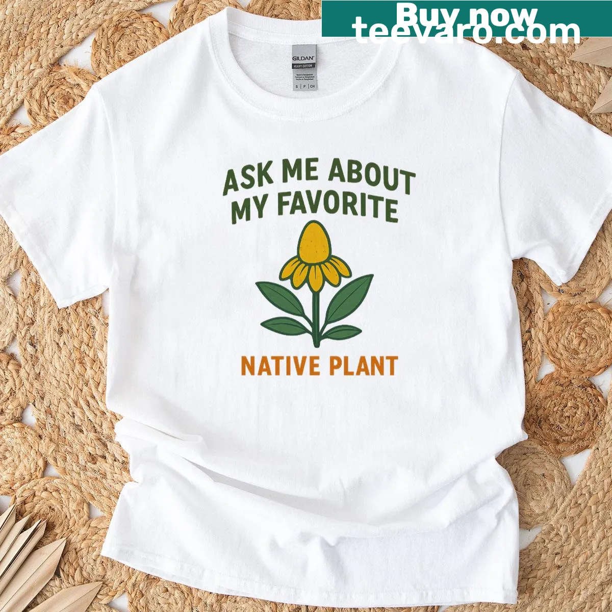 Funny naturalist t-shirt with text about favorite native plants. — on a men's t-shirt