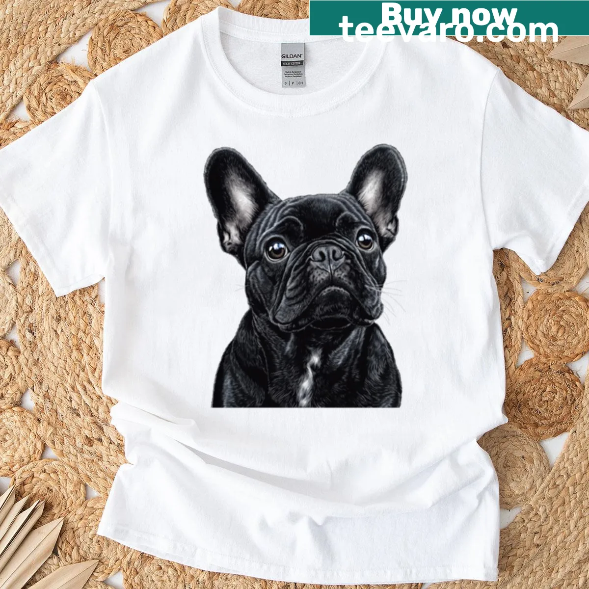 Illustration of a black French Bulldog on a t-shirt — on a men's t-shirt