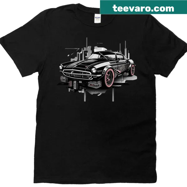 T-shirt with bold black and red car graphics