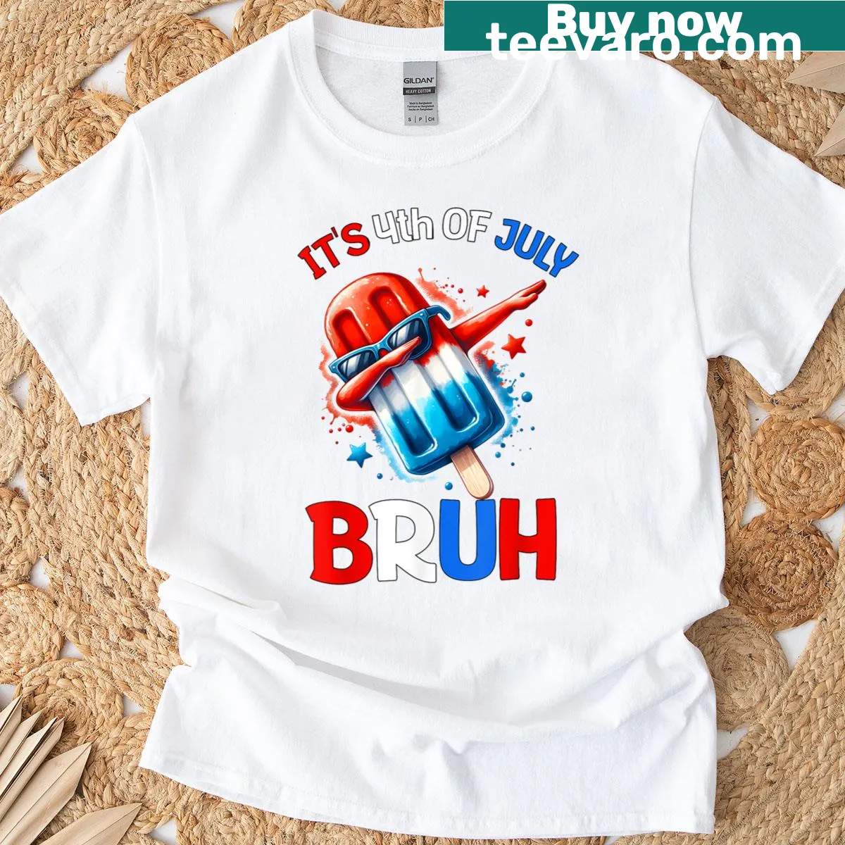 Cartoon-style popsicle design for Fourth of July — on a men's t-shirt