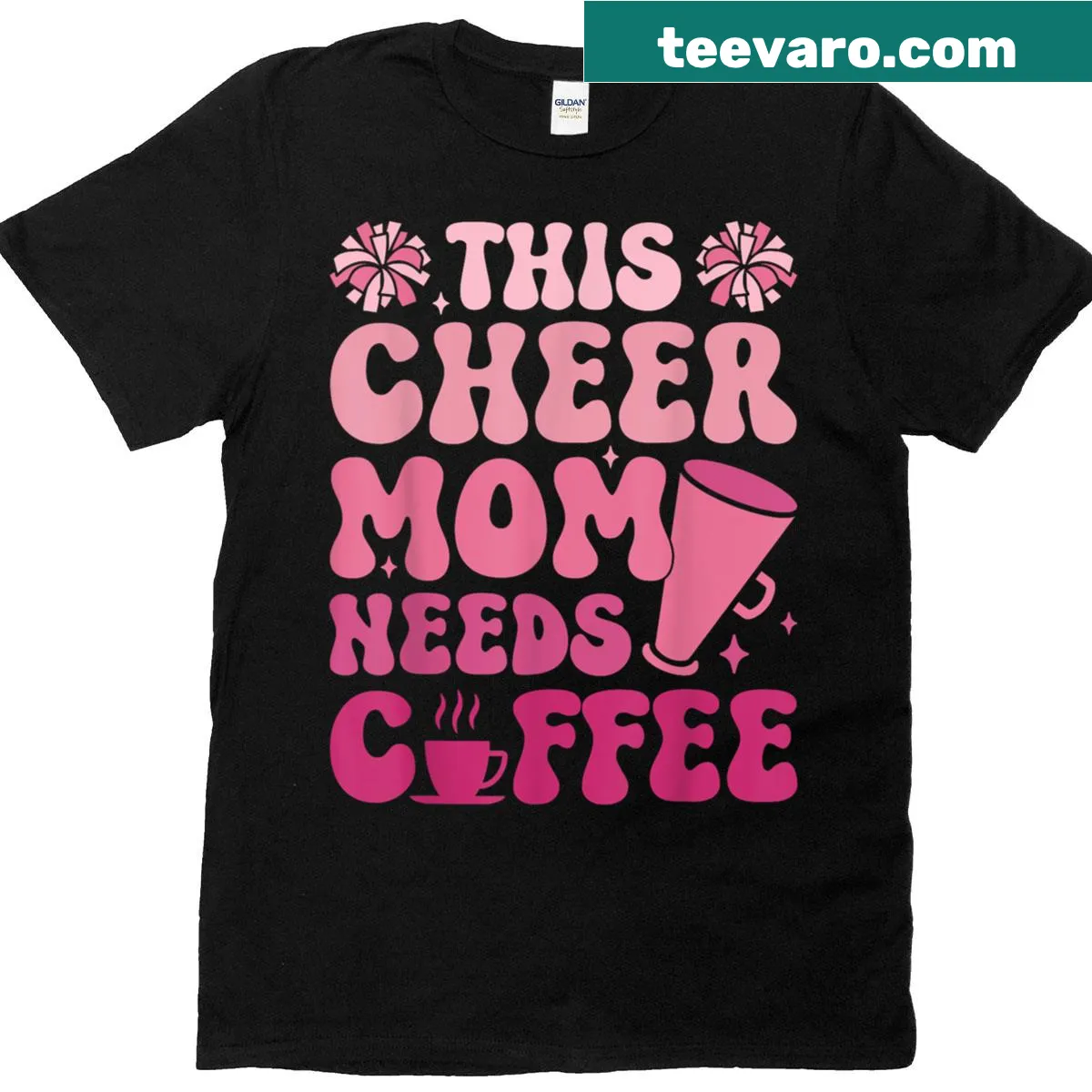 Funny Cheer Mom T-shirt with coffee-themed typography — on a men's t-shirt