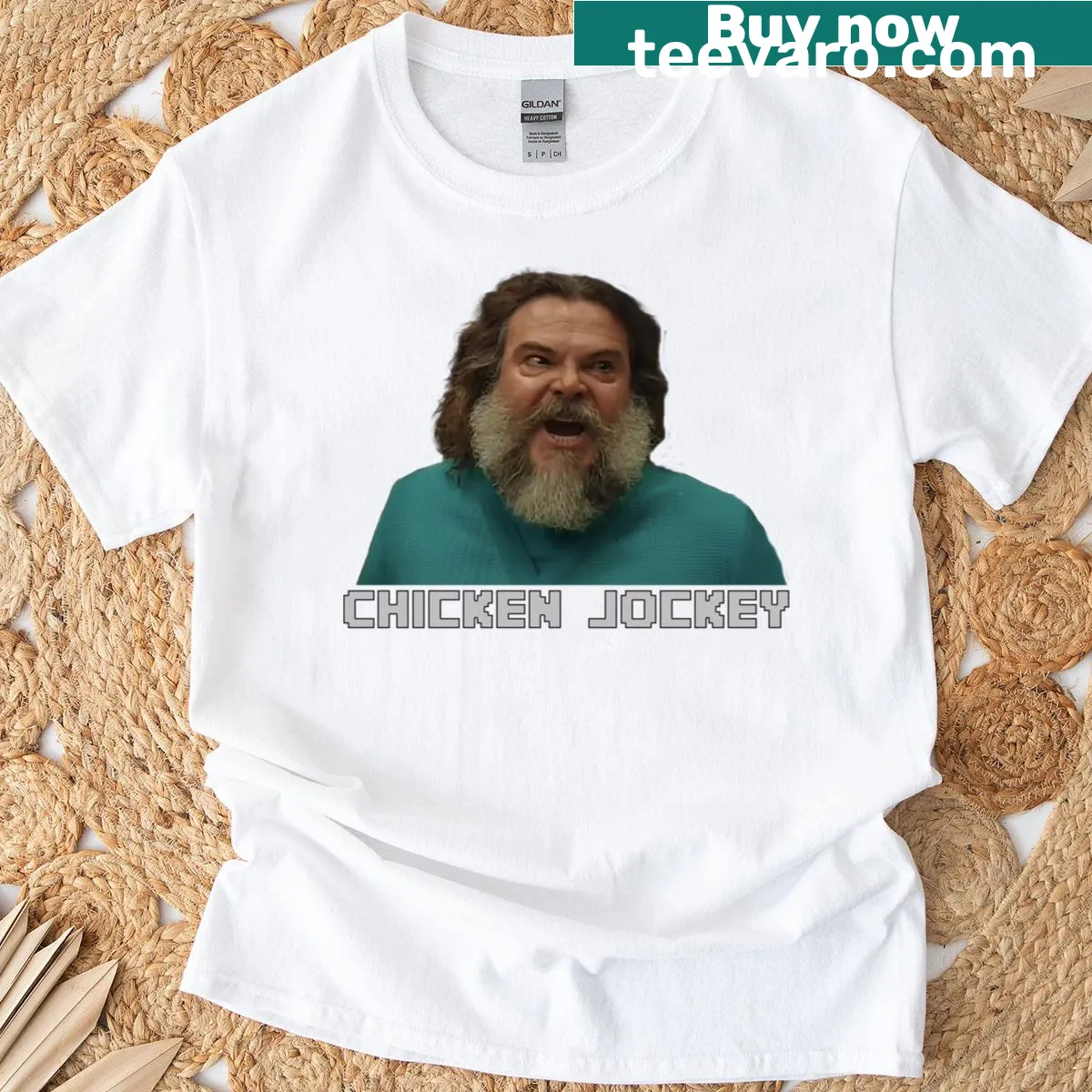 Minecraft-inspired Chicken Jockey graphic t-shirt — on a men's t-shirt