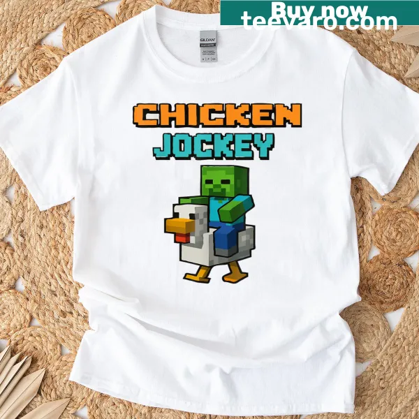 Zombie chicken jockey pixel art graphic on T-shirt