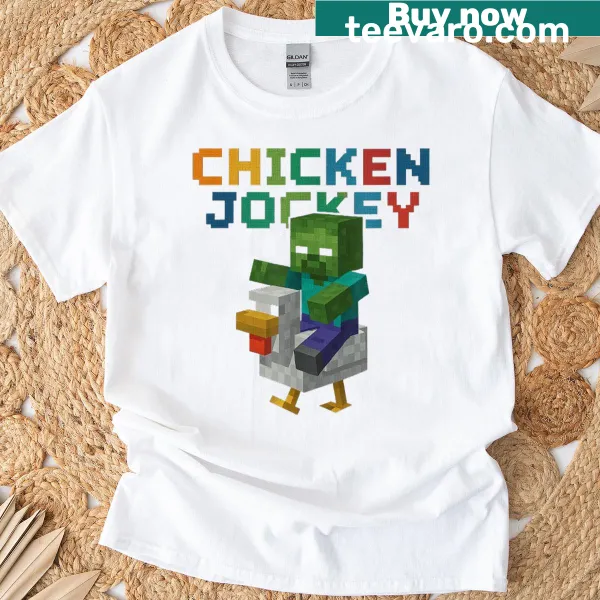 Pixel art chicken jockey zombie graphic on T-shirt