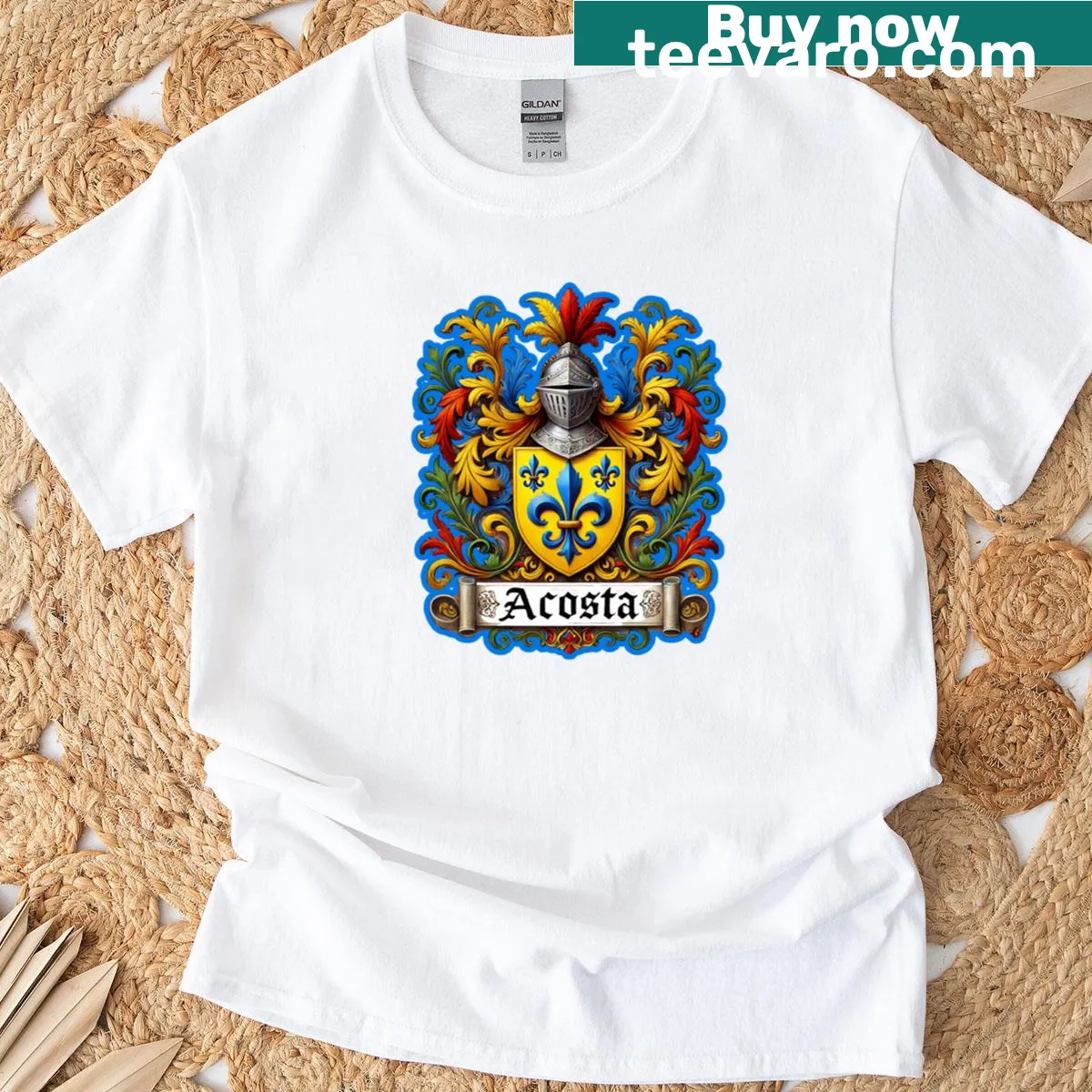 Stylized family crest t-shirt honoring the name Gabriela — on a men's t-shirt