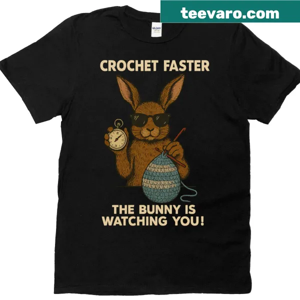 Funny Crochet Faster t-shirt with playful typography