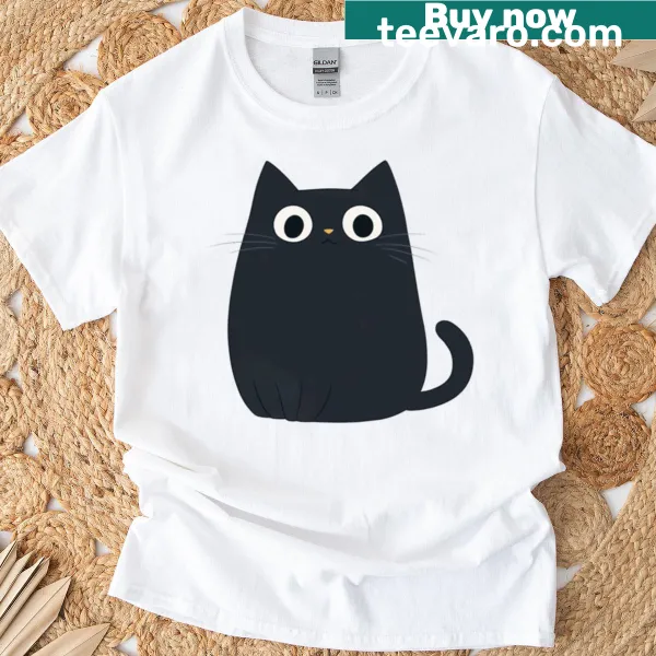Adorable black cartoon cat graphic on a t-shirt