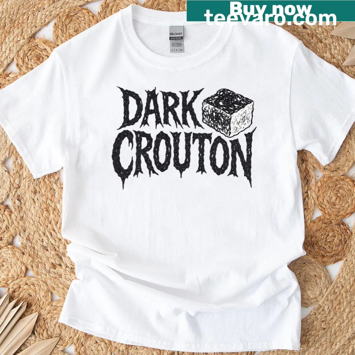 Bold Dark Crouton logo graphic on a gaming t-shirt — on a men's t-shirt