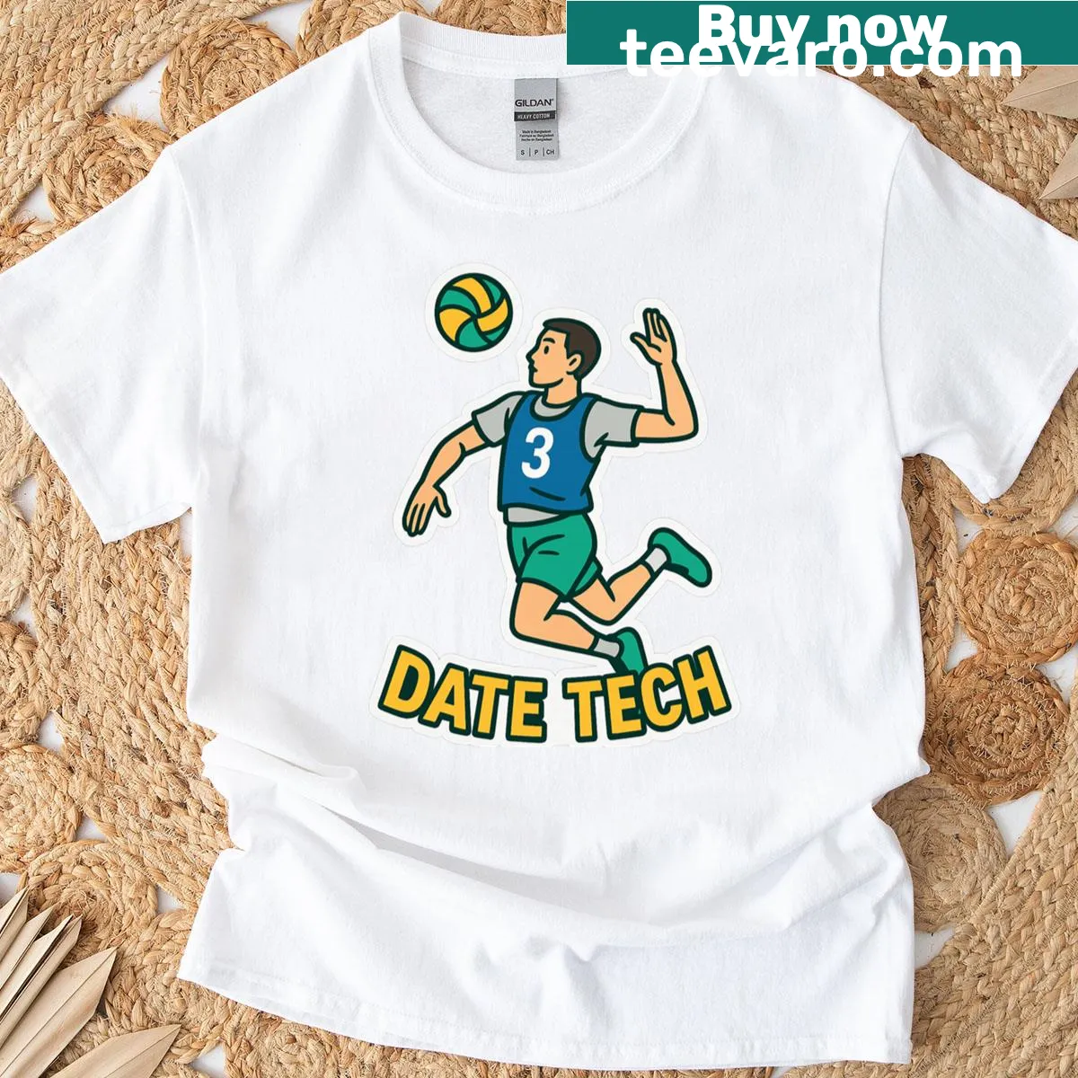 Minimalist typography T-shirt with the phrase 'Date Tech'. — on a men's t-shirt