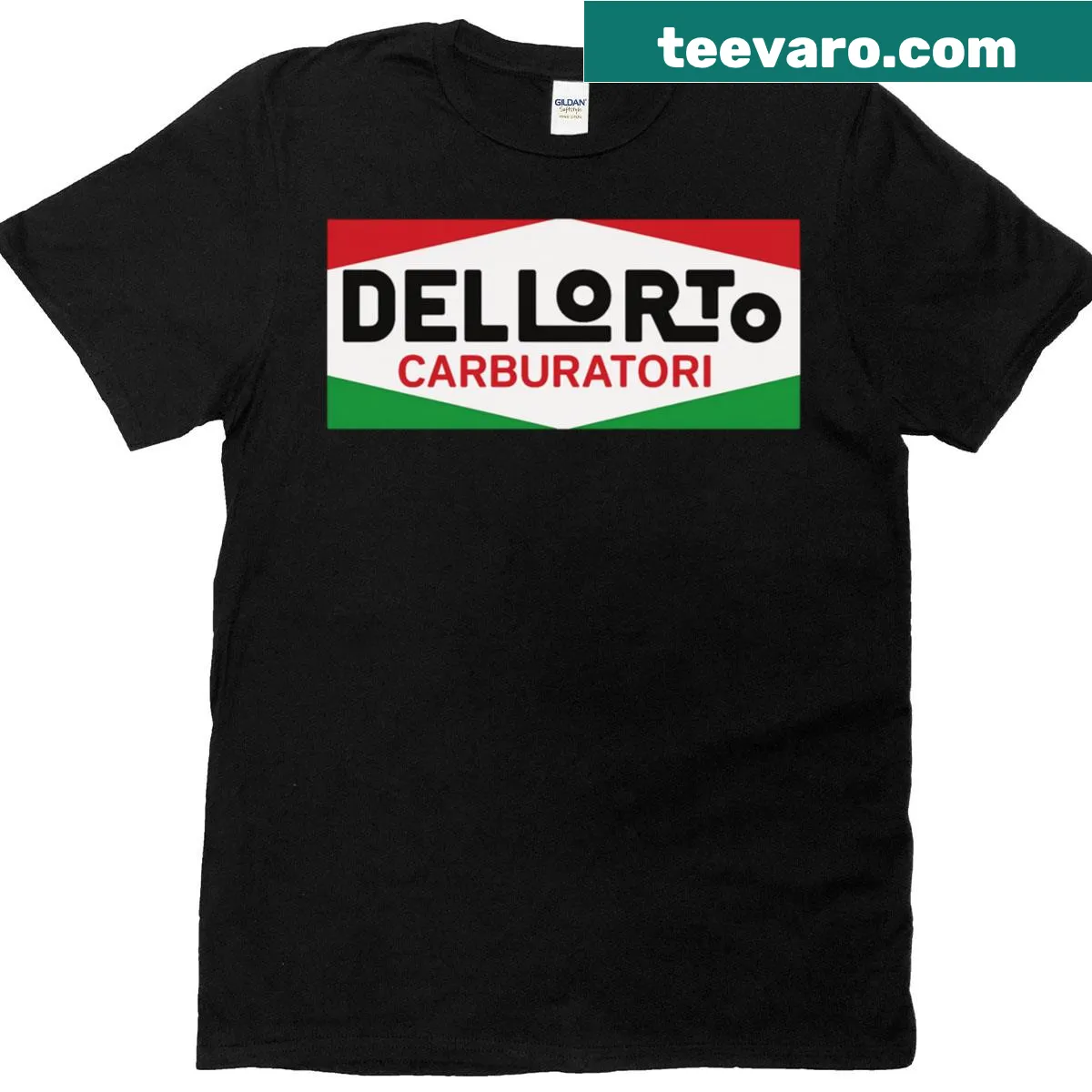 Vintage Dellorto Carburatori logo graphic t-shirt — on a men's t-shirt
