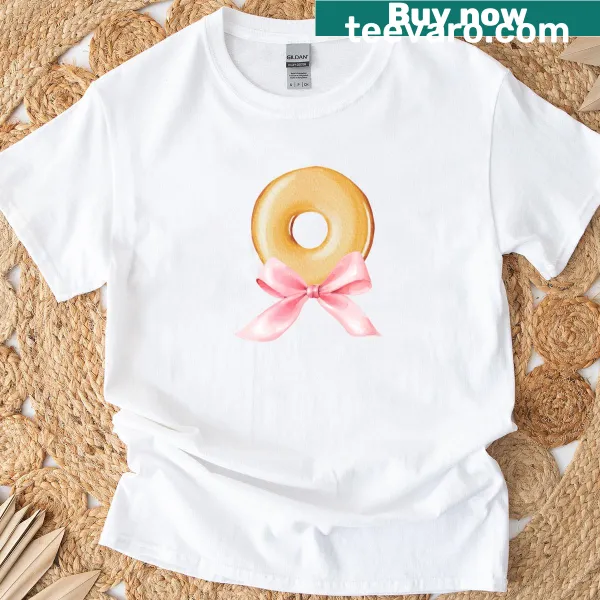 Cute watercolor design of a donut with a pink bow.
