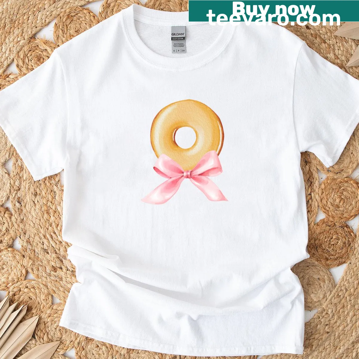 Cute watercolor design of a donut with a pink bow. — on a men's t-shirt