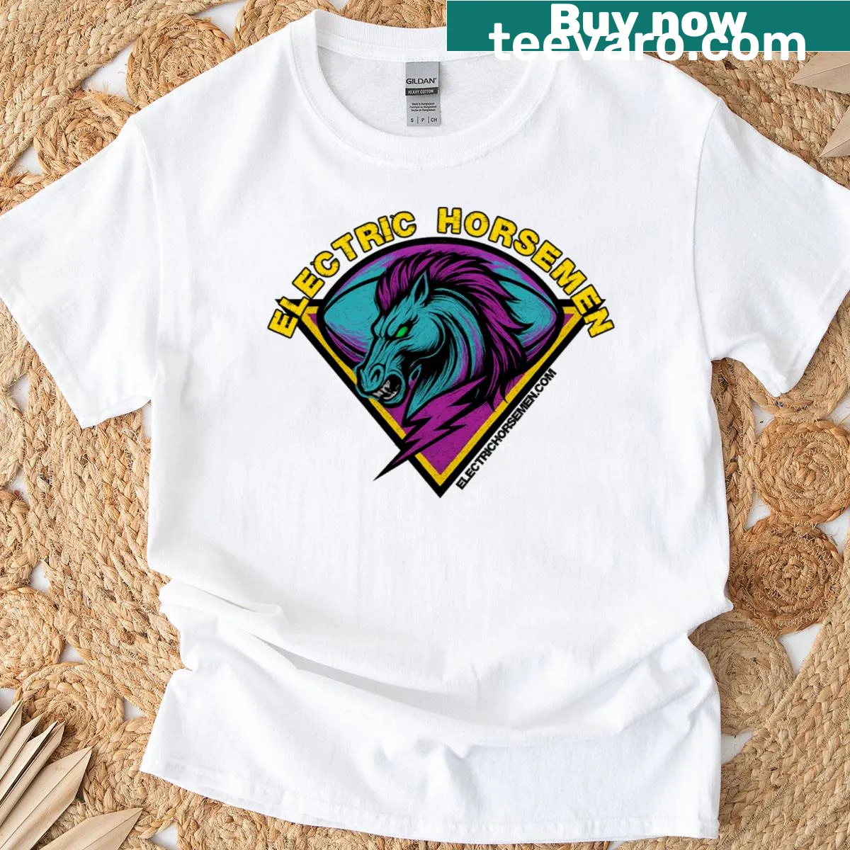 Futuristic horsemen design in vintage style on a t-shirt — on a men's t-shirt