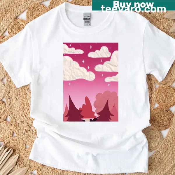 Illustrative graphic of a fairytale forest on a T-shirt