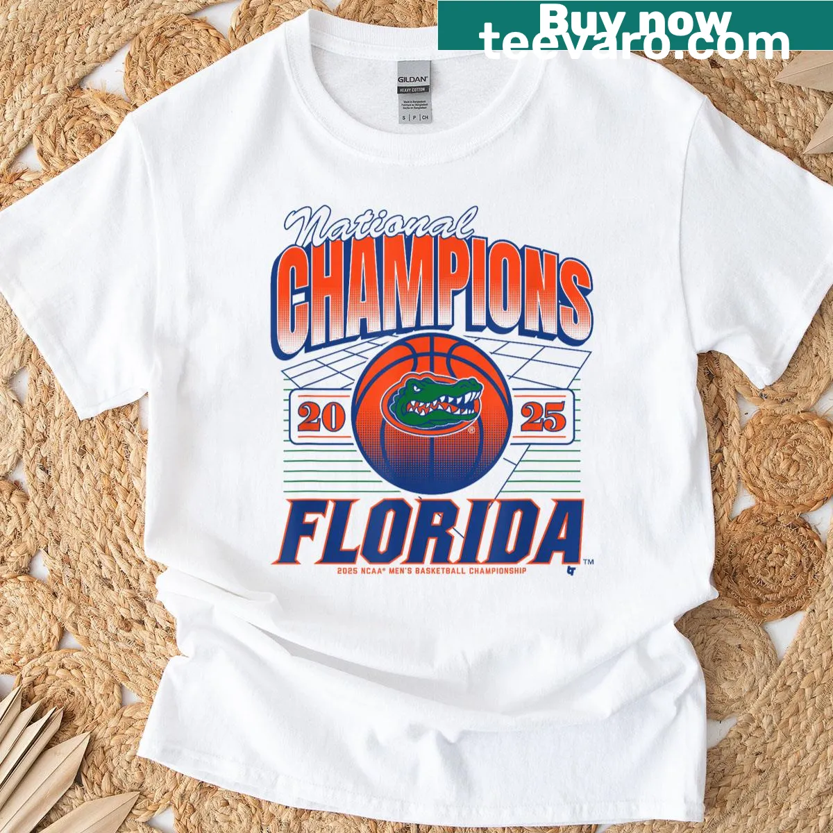 Florida Gators NCAA Champions T-shirt featuring a grid design — on a men's t-shirt