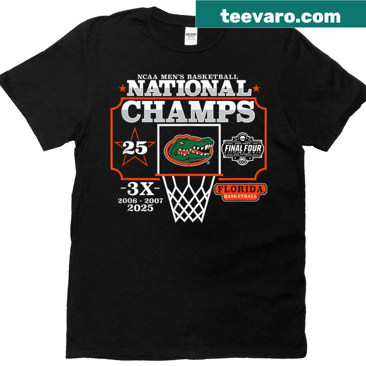 Florida Gators National Champs 2025 Blue T-shirt with bold championship graphics — on a men's t-shirt