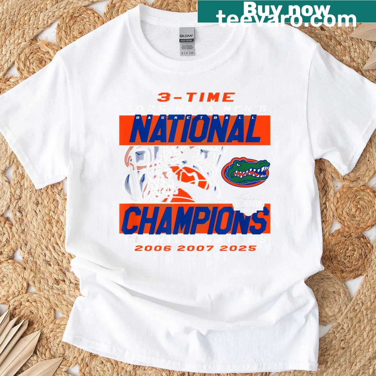 Florida Gators National Champs 2025 Mens Basketball Black T-shirt with bold lettering — on a men's t-shirt