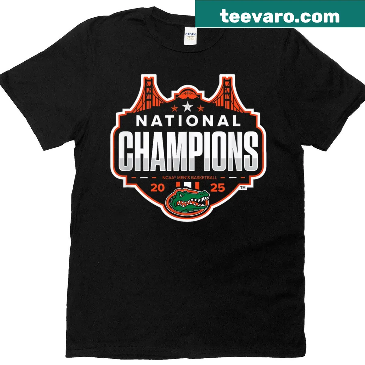 Florida Gators National Champs 2025 T-shirt featuring team logo and title — on a men's t-shirt