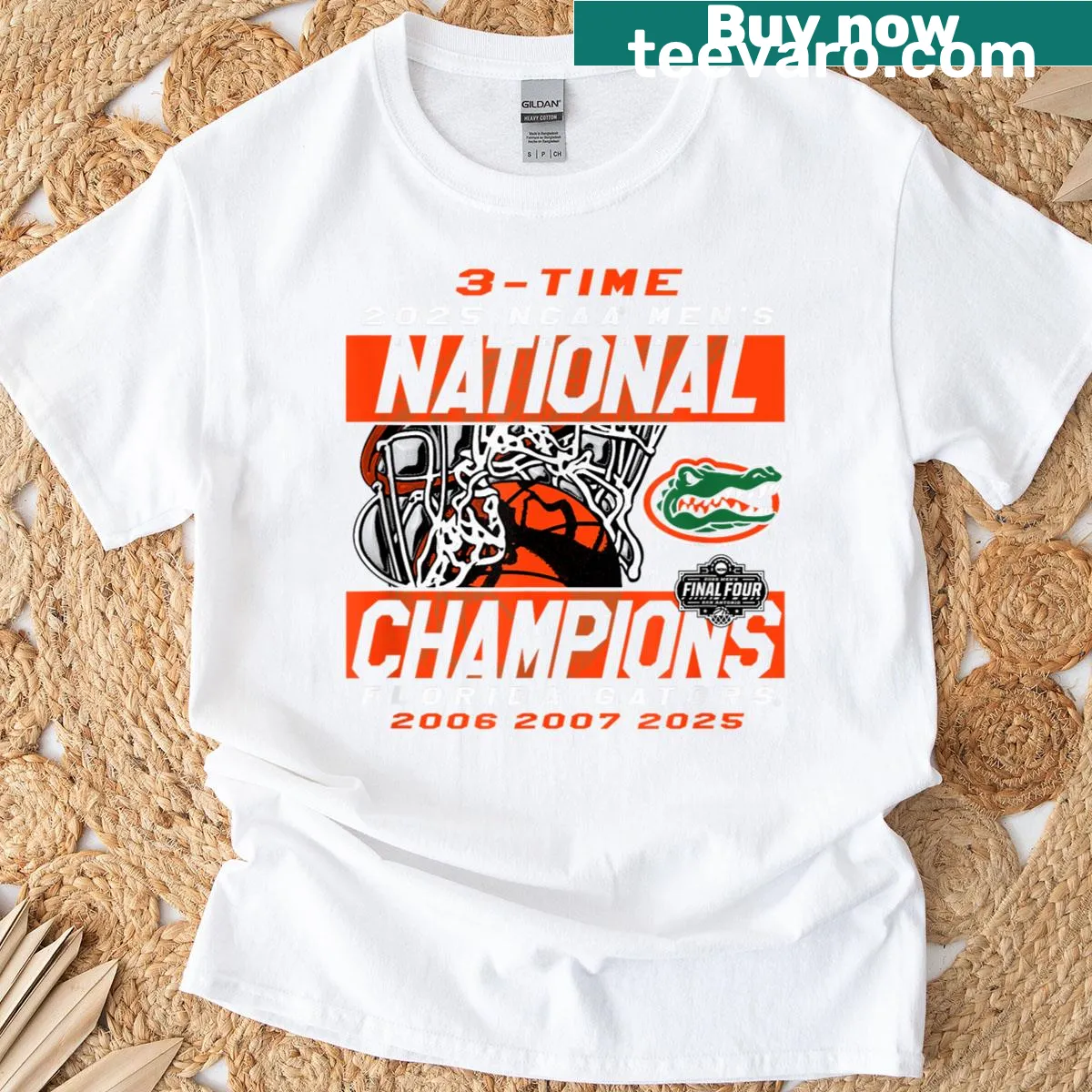 Florida Gators National Champs 2025 T-shirt with basketball net design — on a men's t-shirt