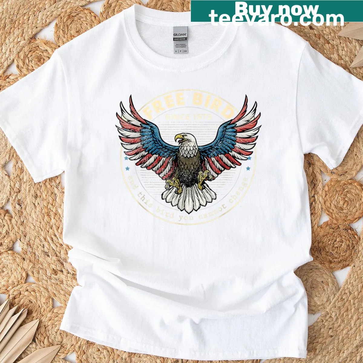 Patriotic t-shirt featuring the phrase Free American Bird — on a men's t-shirt
