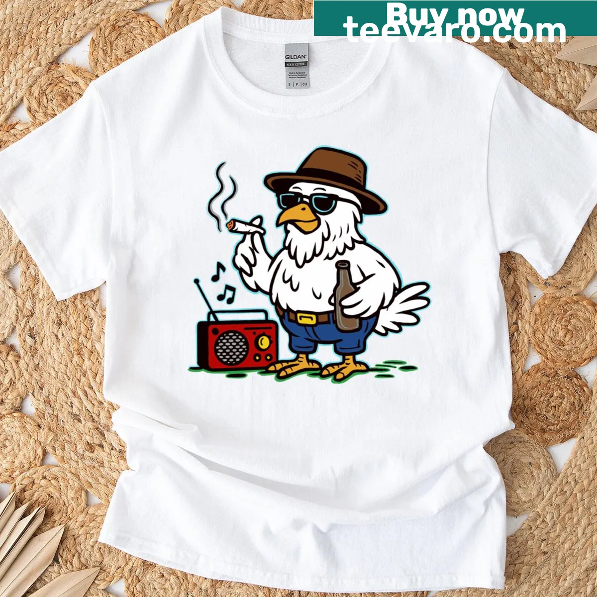 T-shirt featuring a fun illustration of fried chicken — on a men's t-shirt