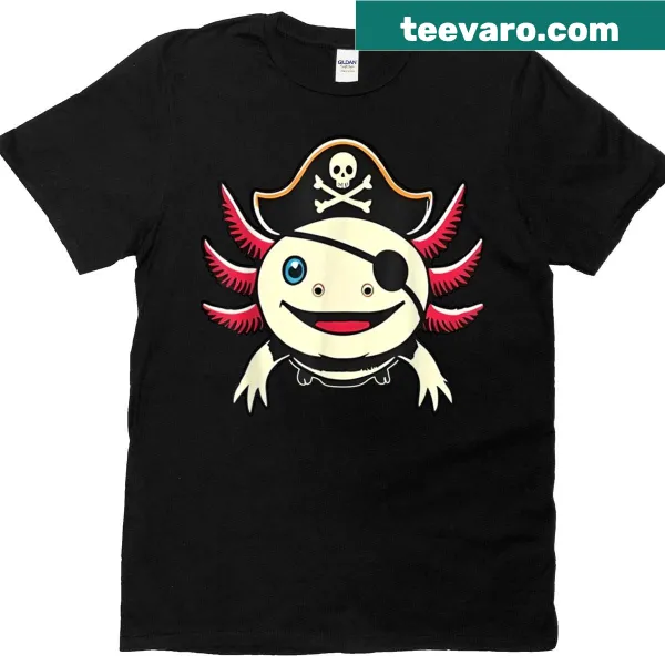 Cute axolotl pirate T-shirt for Halloween with cartoon design