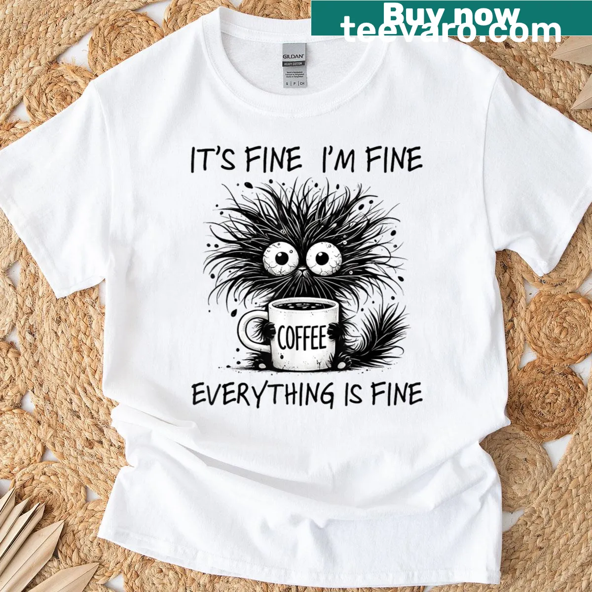 Funny text design about cats saying 'It's fine, I'm fine' on a T-shirt — on a men's t-shirt
