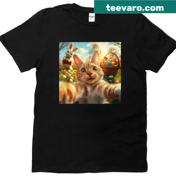 Cute cat selfie graphic T-shirt with Easter elements