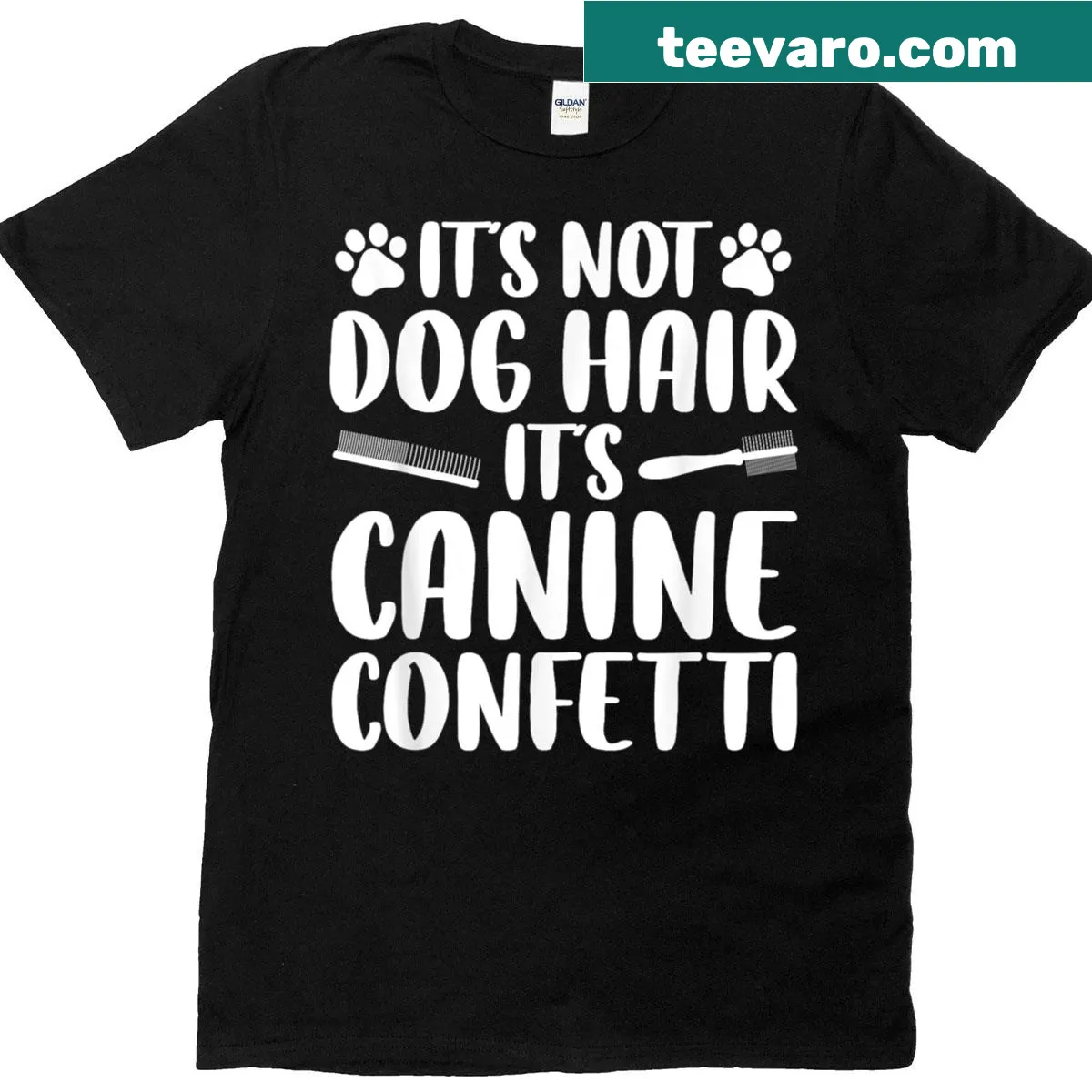Illustrated dog groomer graphic on t-shirt — on a men's t-shirt