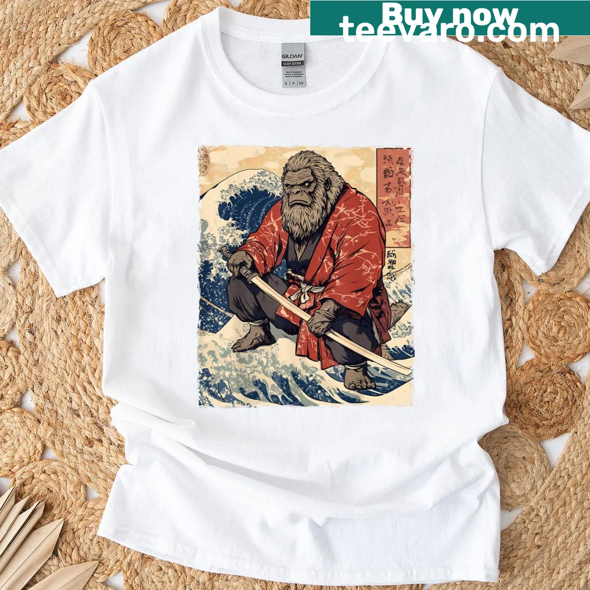 Anime-style Bigfoot graphic on a humorous t-shirt — on a men's t-shirt