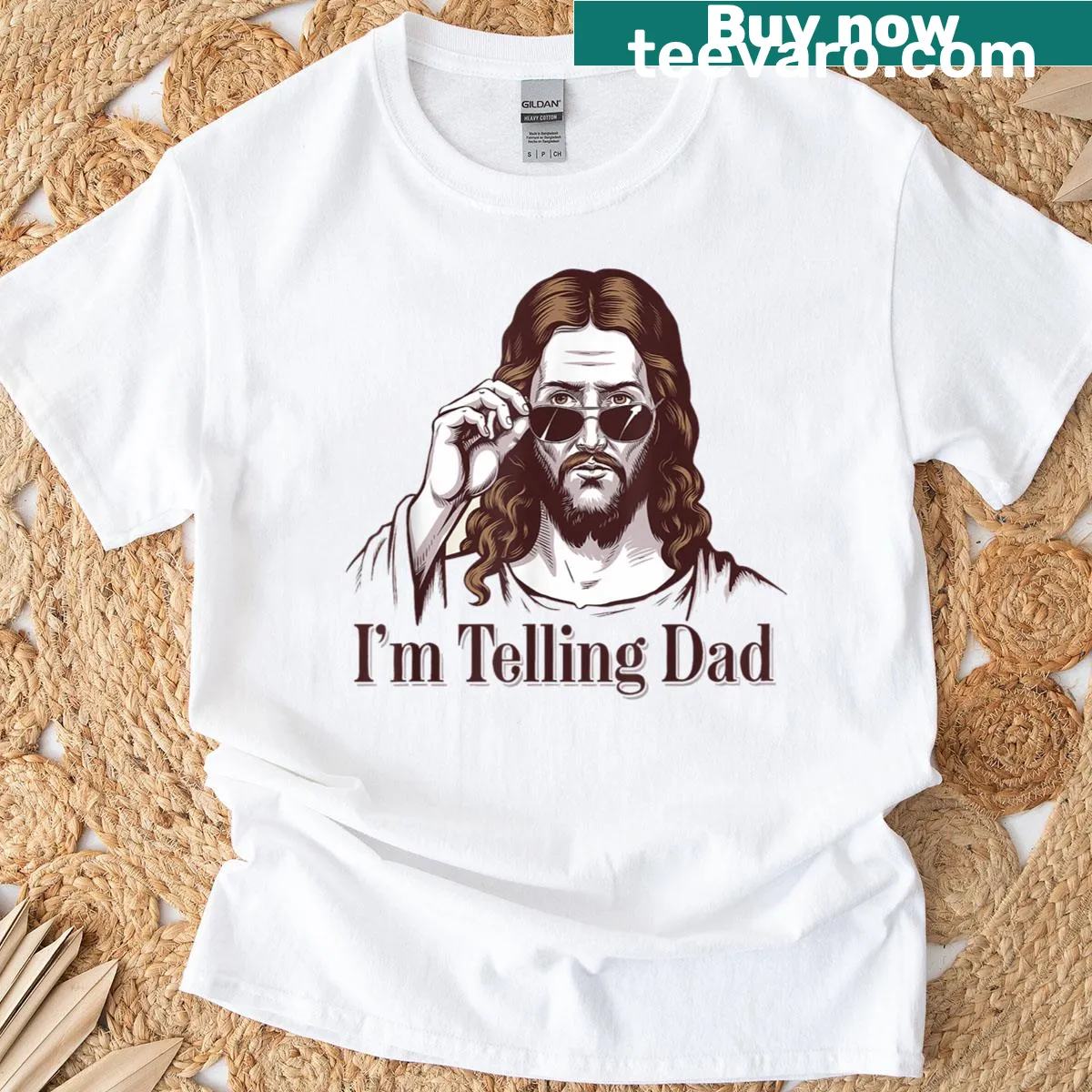 Retro Christian humor design with the message about Jesus and dad — on a men's t-shirt