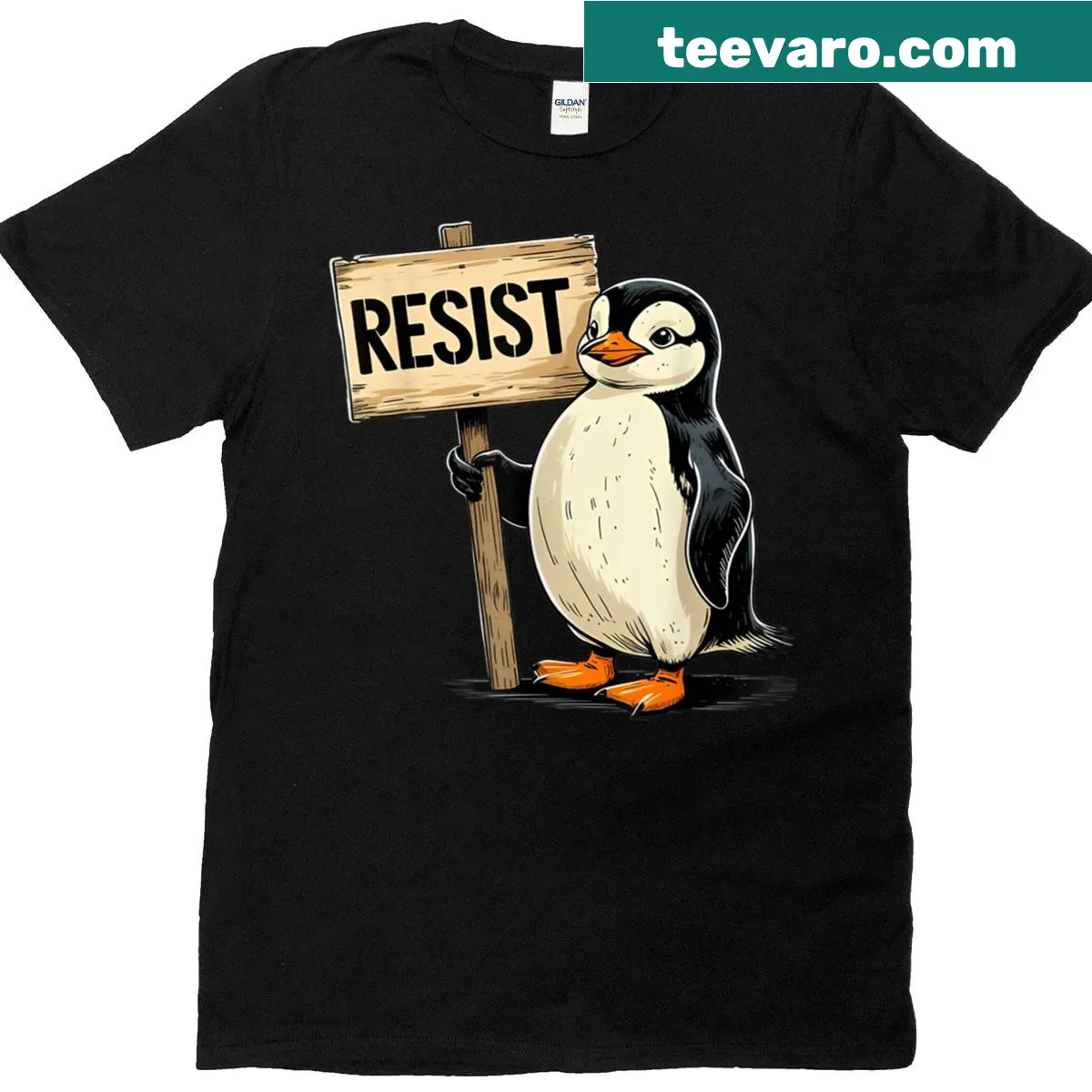 Cartoon penguin t-shirt with a funny message about coolness — on a men's t-shirt
