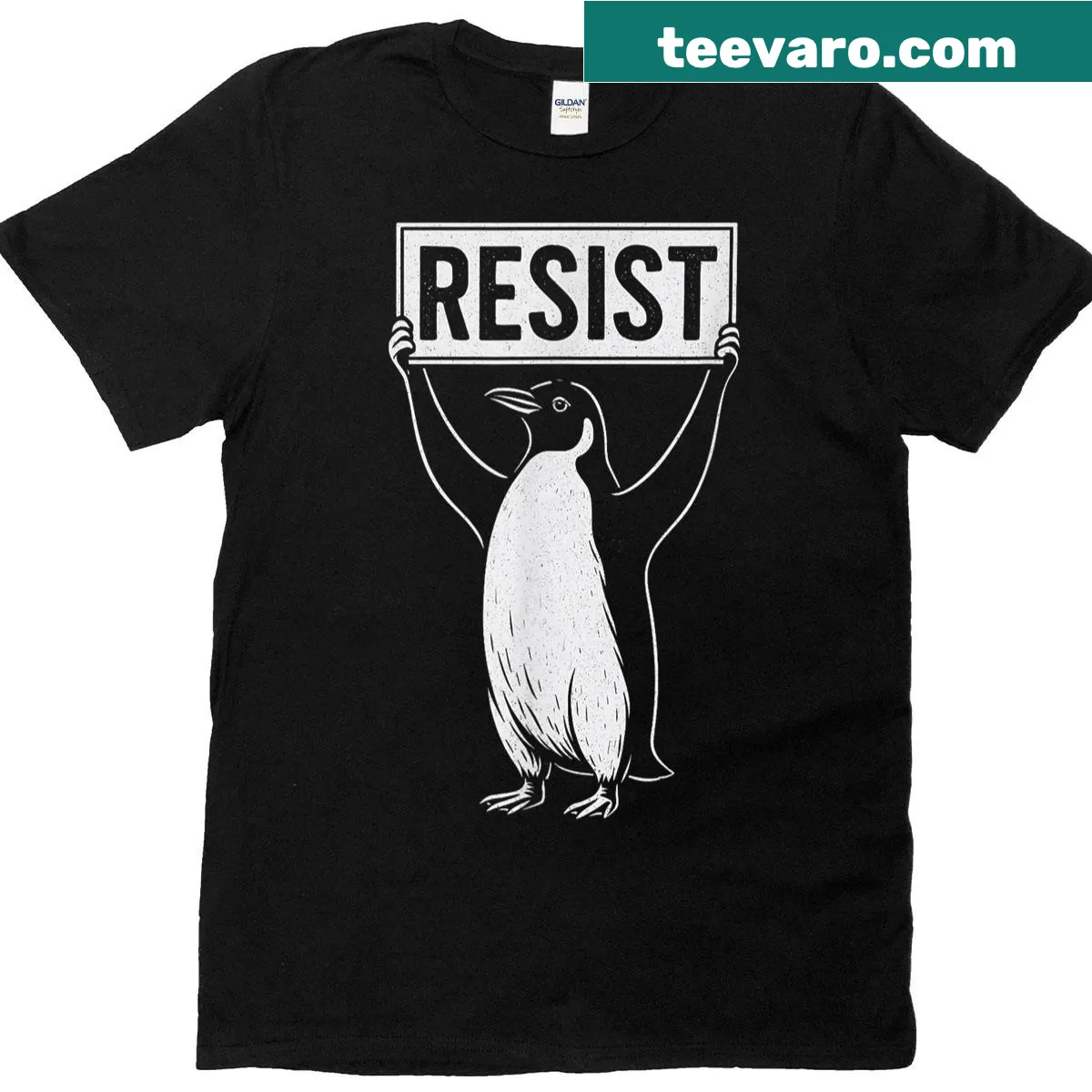 Vintage-style t-shirt featuring a funny penguin activism design — on a men's t-shirt