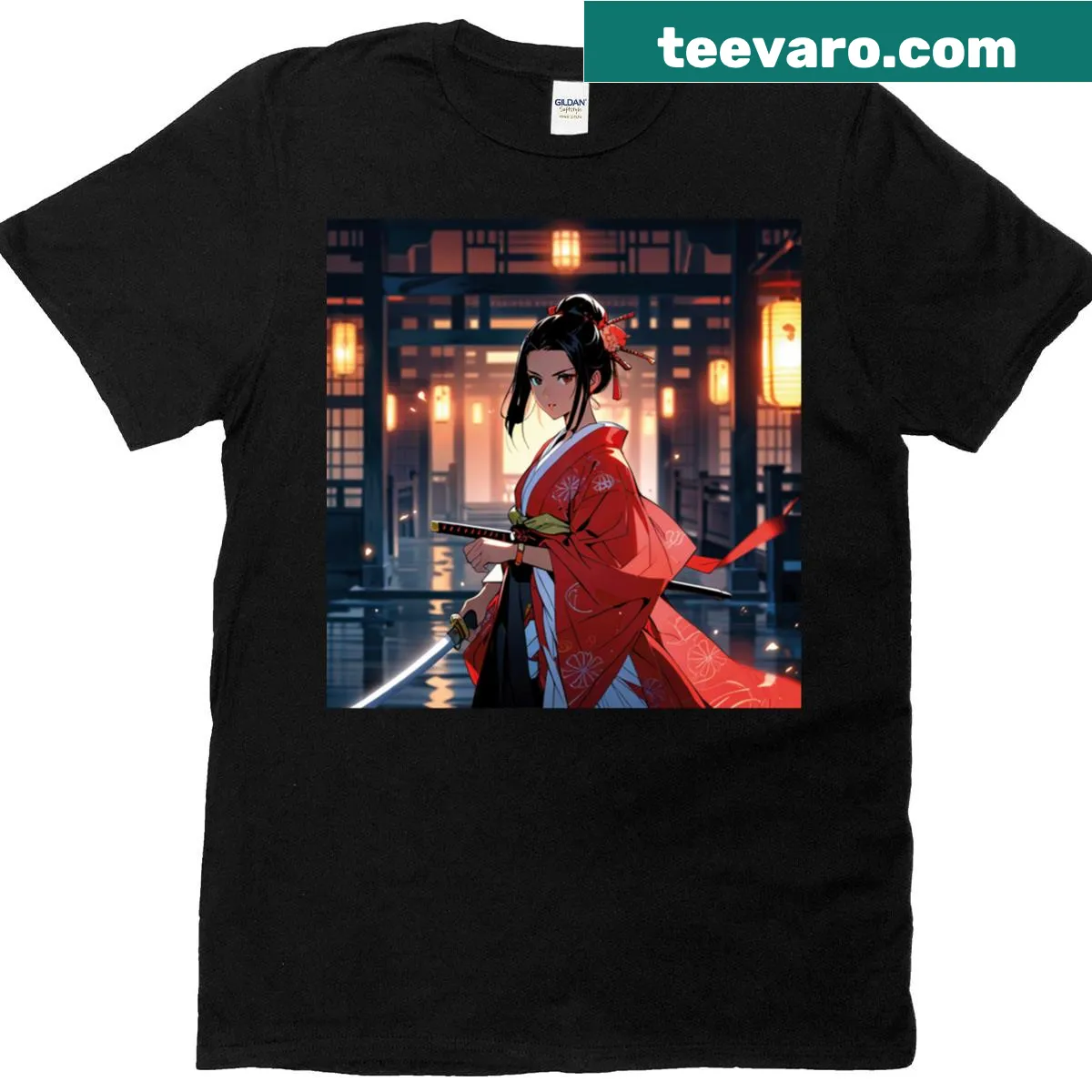 Illustration of a Geisha Warrior Girl on a T-shirt — on a men's t-shirt