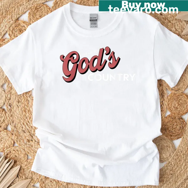 Illustrated T-shirt with 'Get Me To Gods Country' phrase and music theme