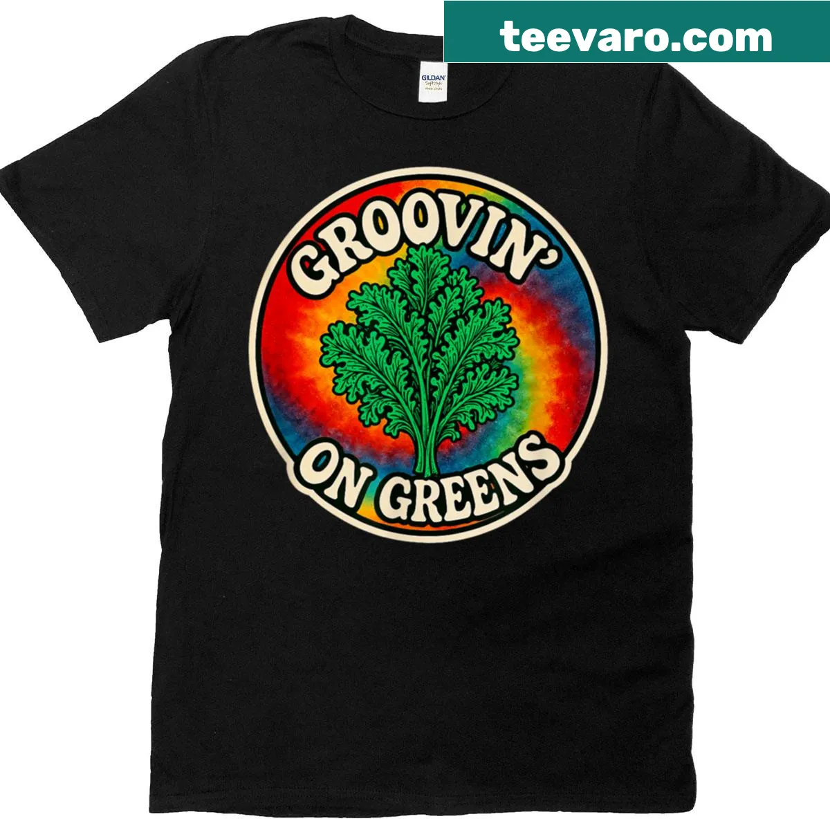 Retro graphic promoting veganism on a fitted scoop T-shirt — on a men's t-shirt