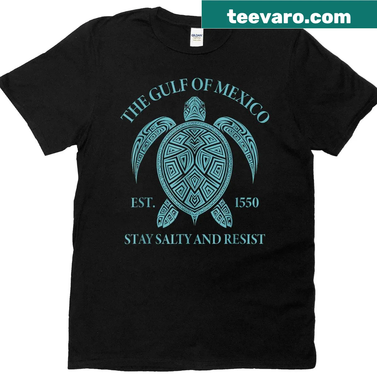Illustrative t-shirt featuring a turtle in the Gulf of Mexico — on a men's t-shirt