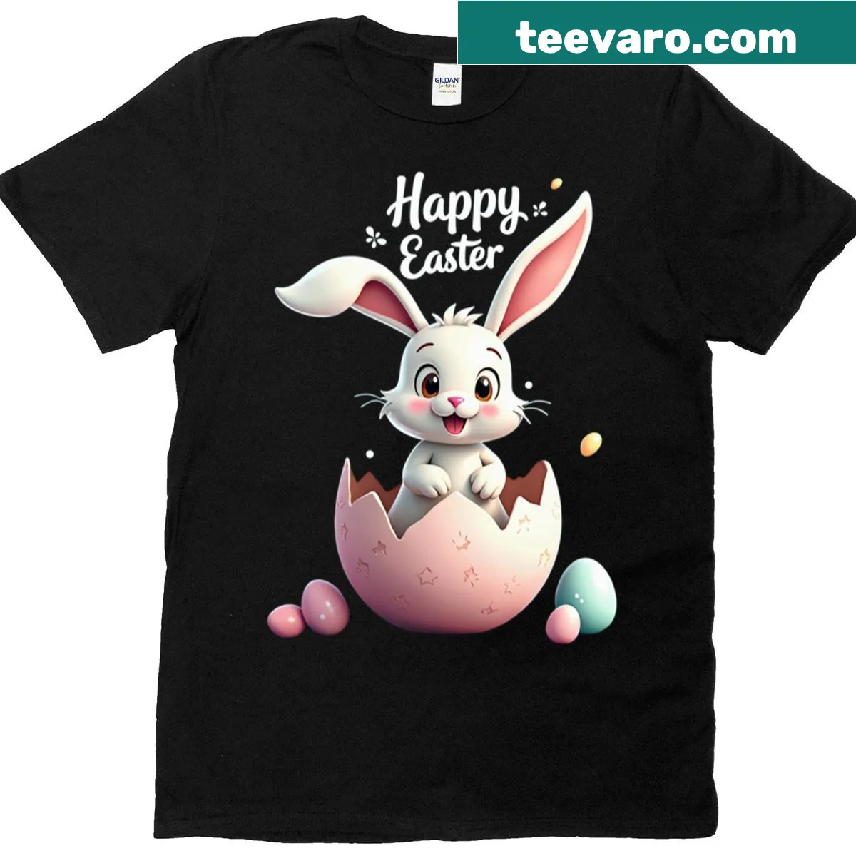 Adorable T-shirt with a bunny in an eggshell for Easter celebrations — on a men's t-shirt