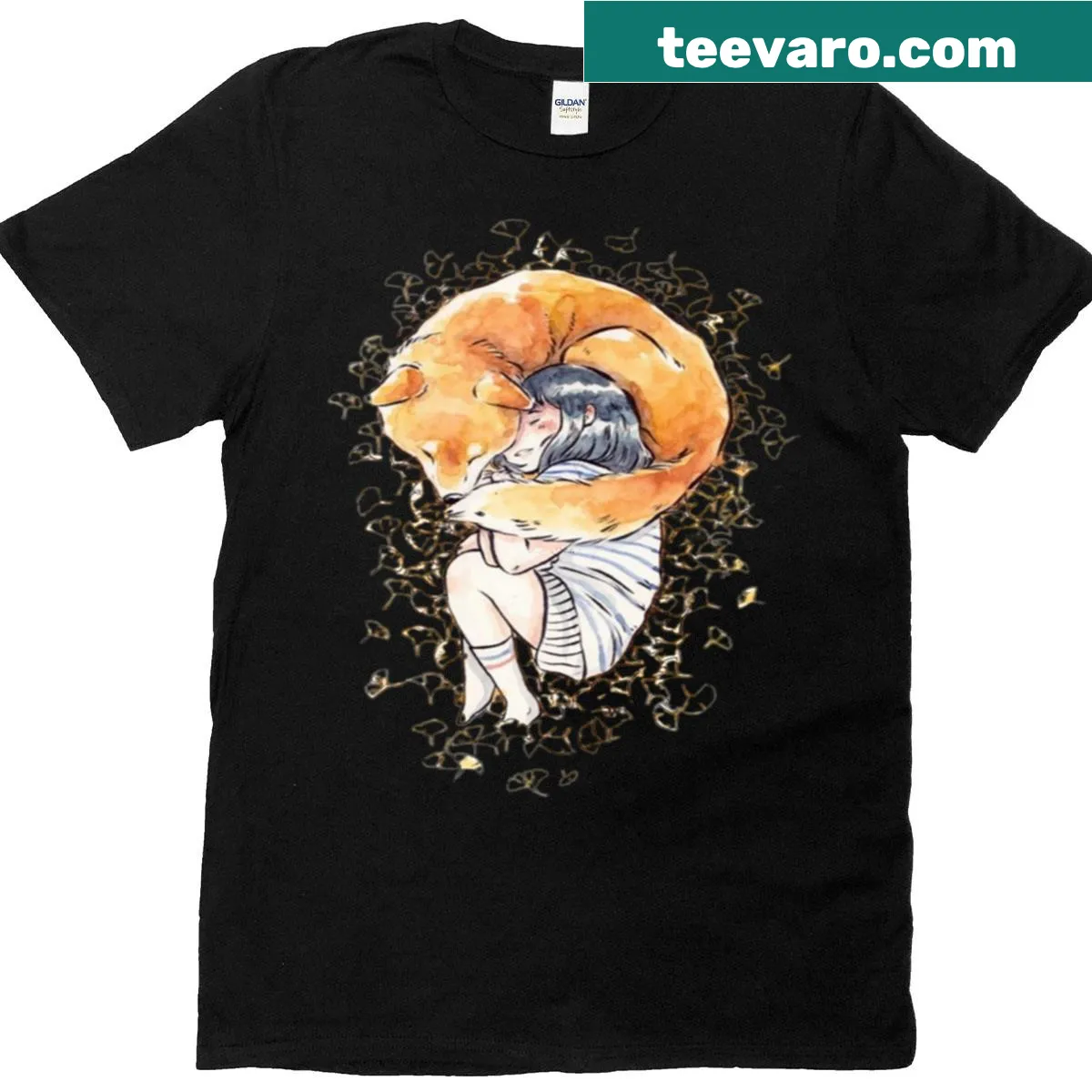 Illustration depicting harmony between humans and foxes on a t-shirt — on a men's t-shirt