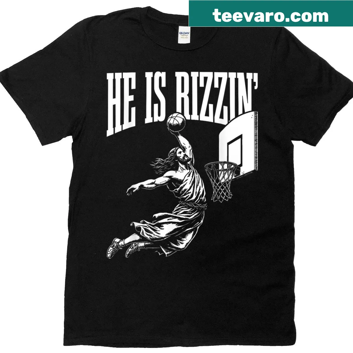 Funny Jesus basketball meme Easter t-shirt with humorous text — on a men's t-shirt