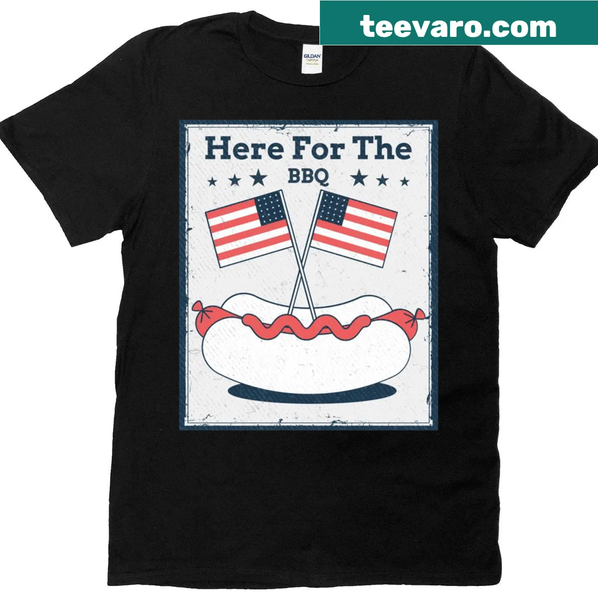 Playful Fourth of July BBQ graphic on a patriotic t-shirt — on a men's t-shirt