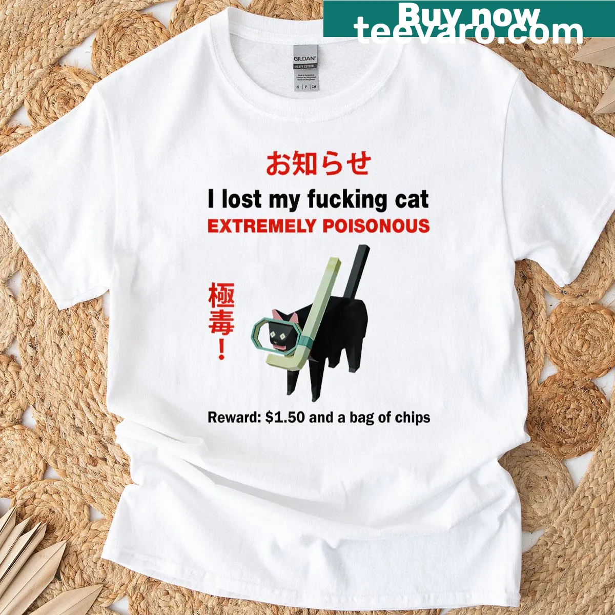 Edgy t-shirt with a humorous statement about lost cats — on a men's t-shirt
