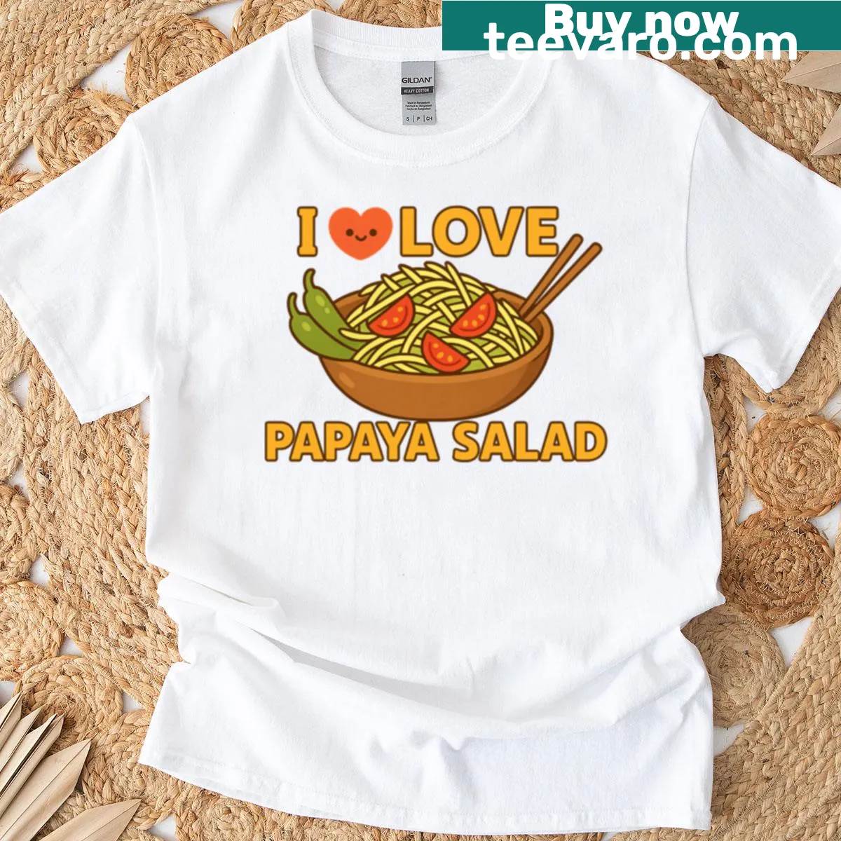 T-shirt expressing love for papaya salad — on a men's t-shirt