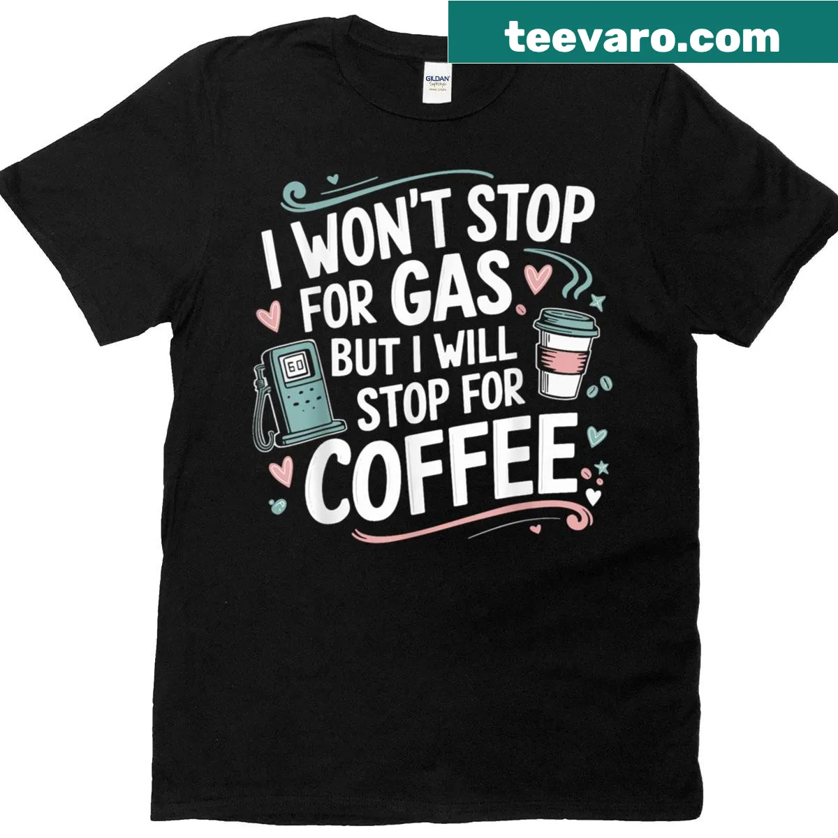 Humorous coffee-themed t-shirt with bold text about priorities. — on a men's t-shirt