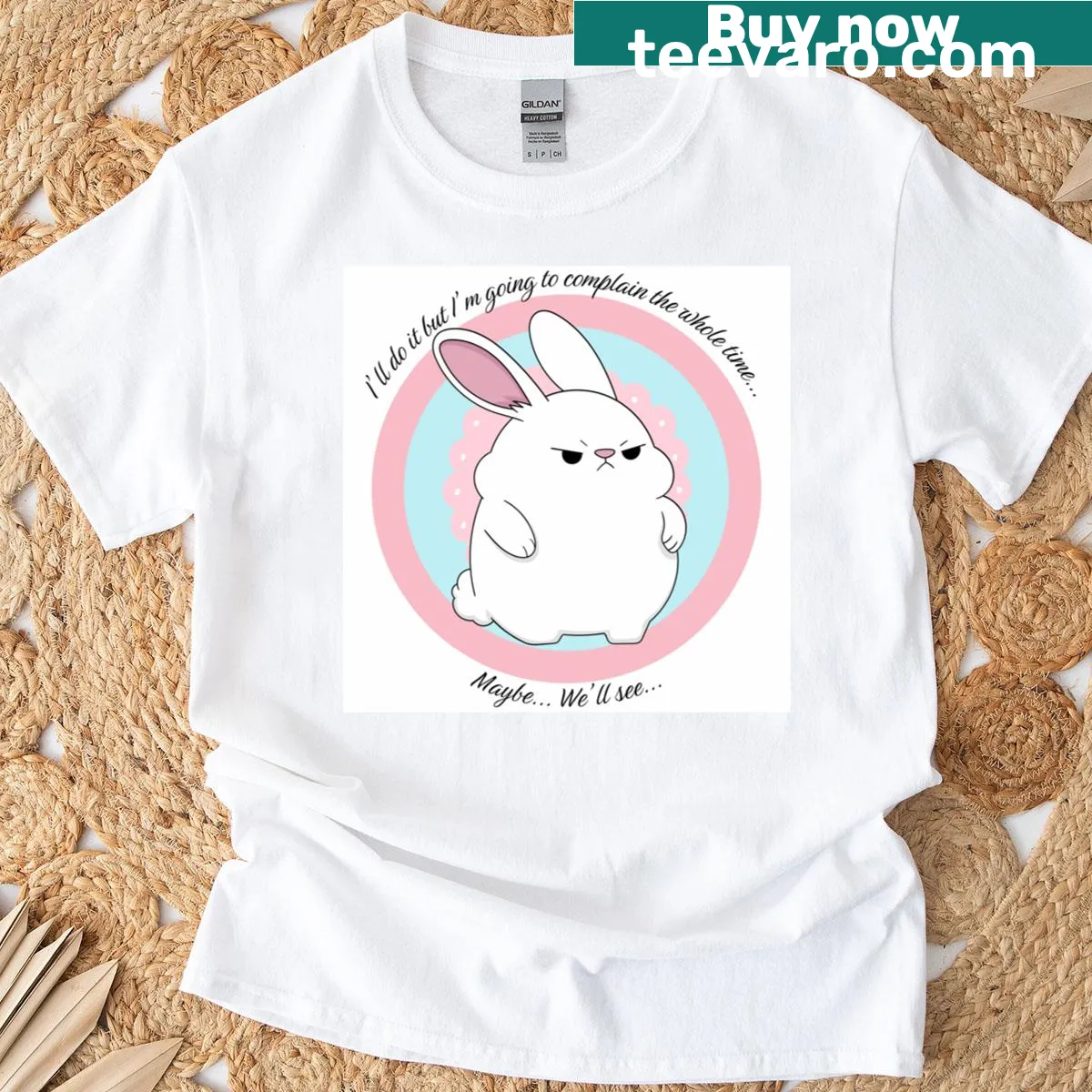Sarcastic typography on a T-shirt about complaining while working — on a men's t-shirt
