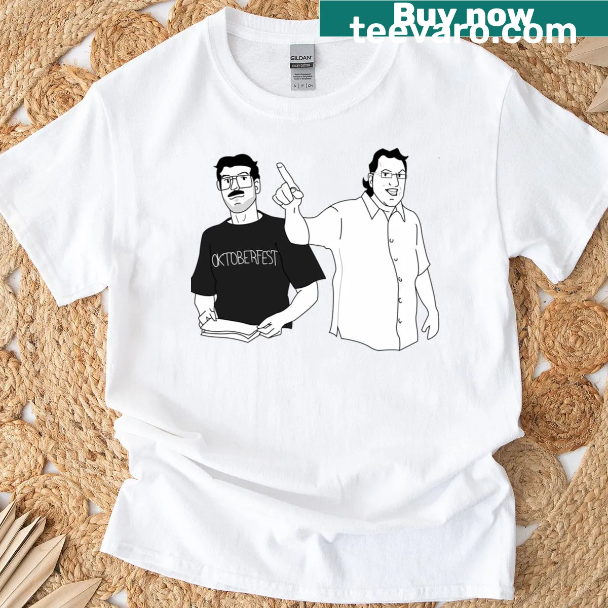 Illustrative T-shirt featuring a creative design inspired by Milton. — on a men's t-shirt